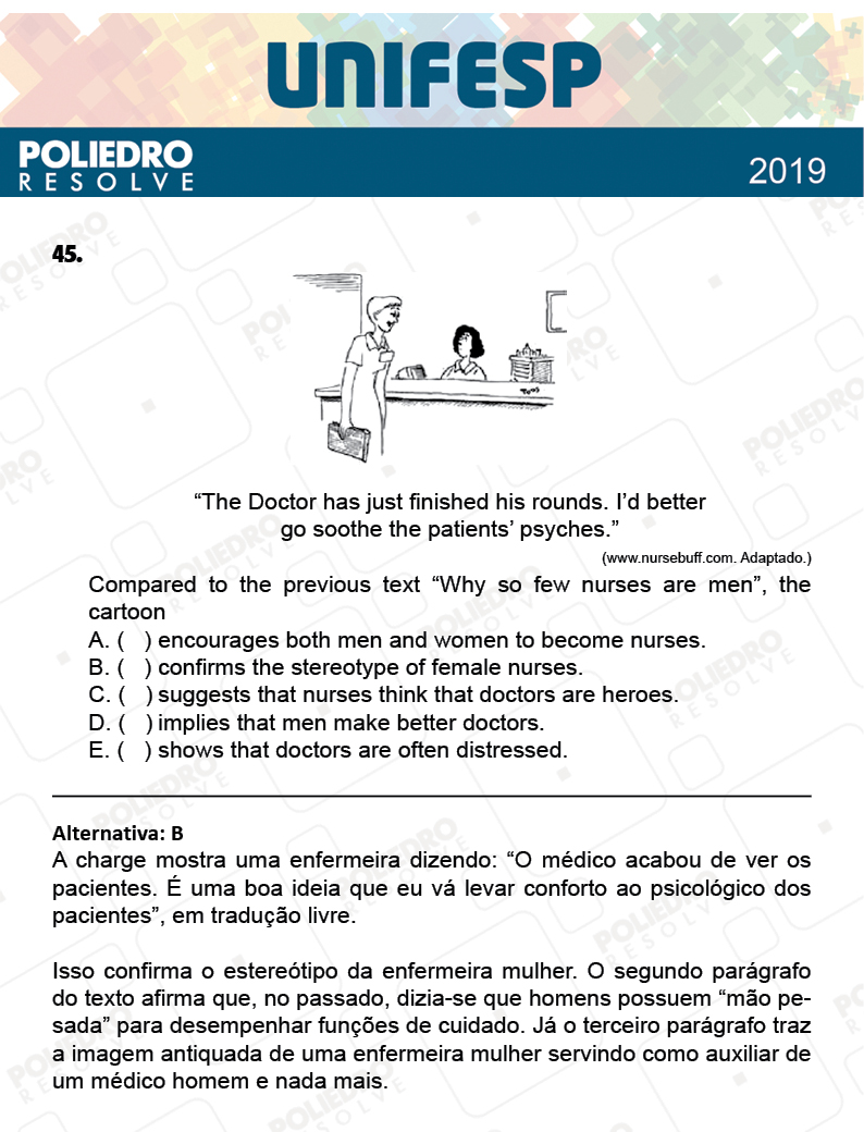 Questão 45 - Fase única - 1º Dia - UNIFESP 2019