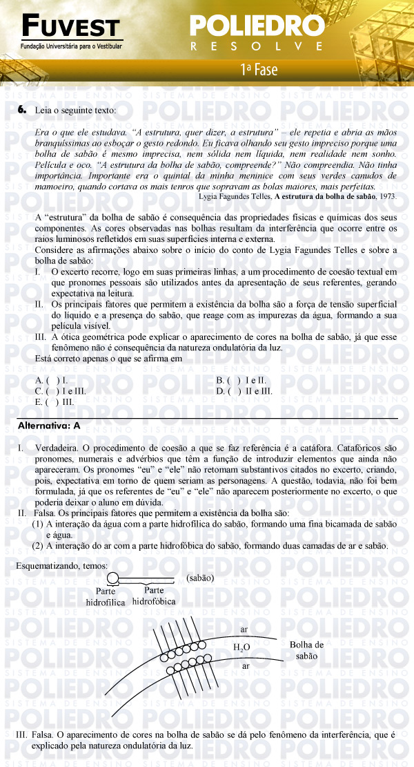 Questão 6 - 1ª Fase - FUVEST 2011