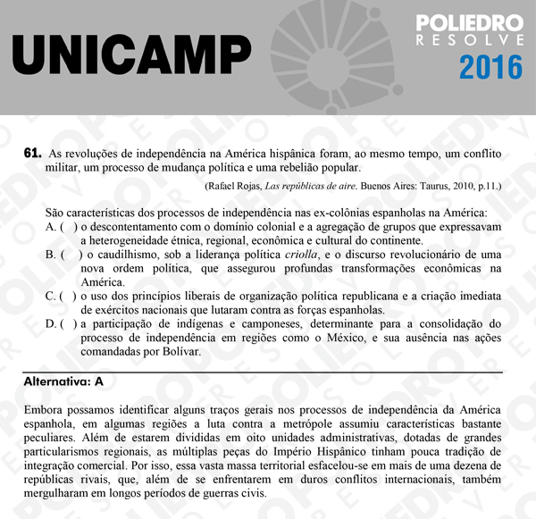 Questão 61 - 1ª Fase - UNICAMP 2016