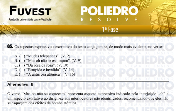 Questão 85 - 1ª Fase - FUVEST 2011