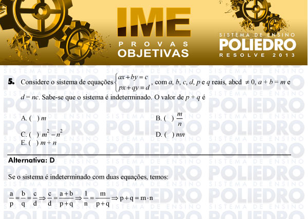 Questão 5 - Objetiva - IME 2013