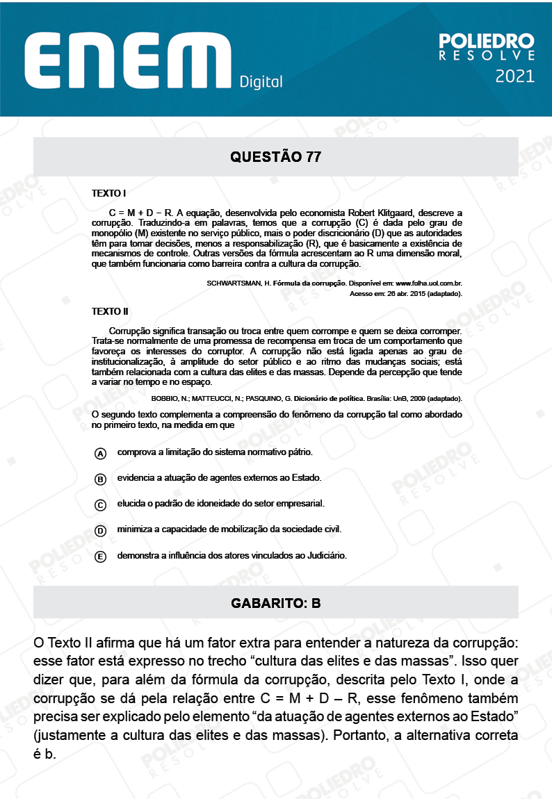 Questão 77 - 1º Dia - Prova Rosa - Espanhol - ENEM DIGITAL 2020