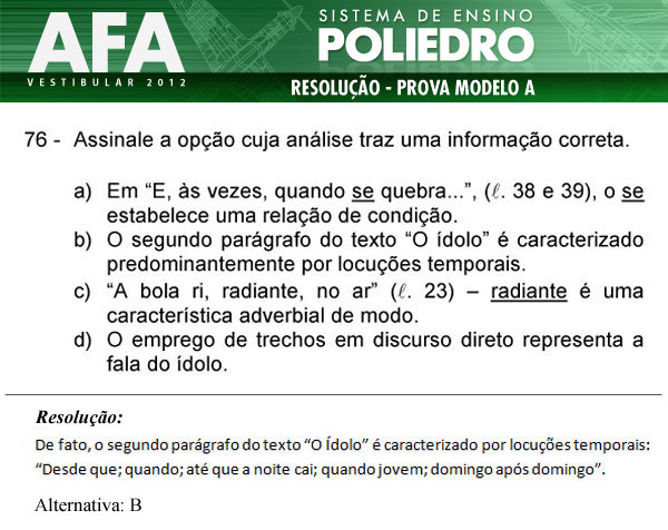 Questão 76 - Prova Modelo A - AFA 2012