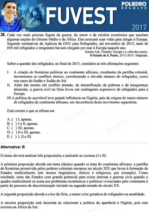 Questão 36 - 1ª Fase - FUVEST 2017