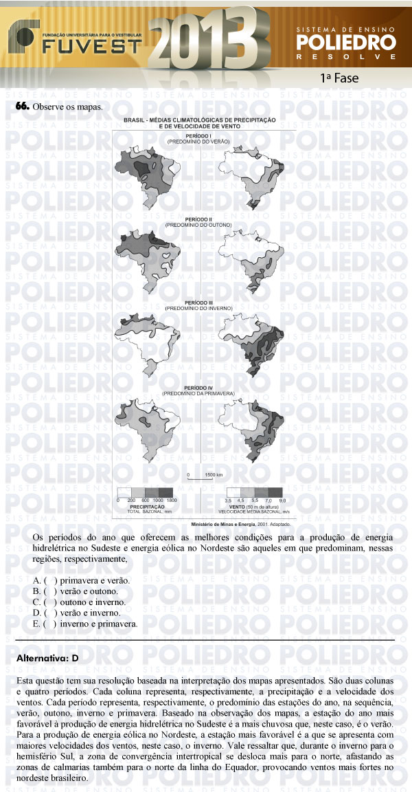 Questão 66 - 1ª Fase - FUVEST 2013