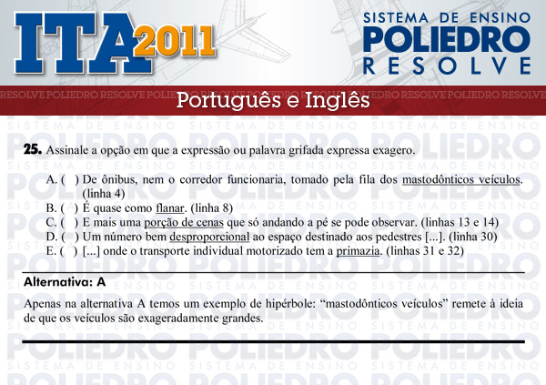 Questão 25 - Português e Inglês - ITA 2011