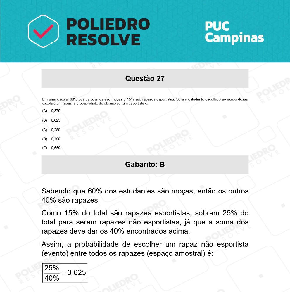 Questão 27 - Demais cursos - PUC-Campinas 2022