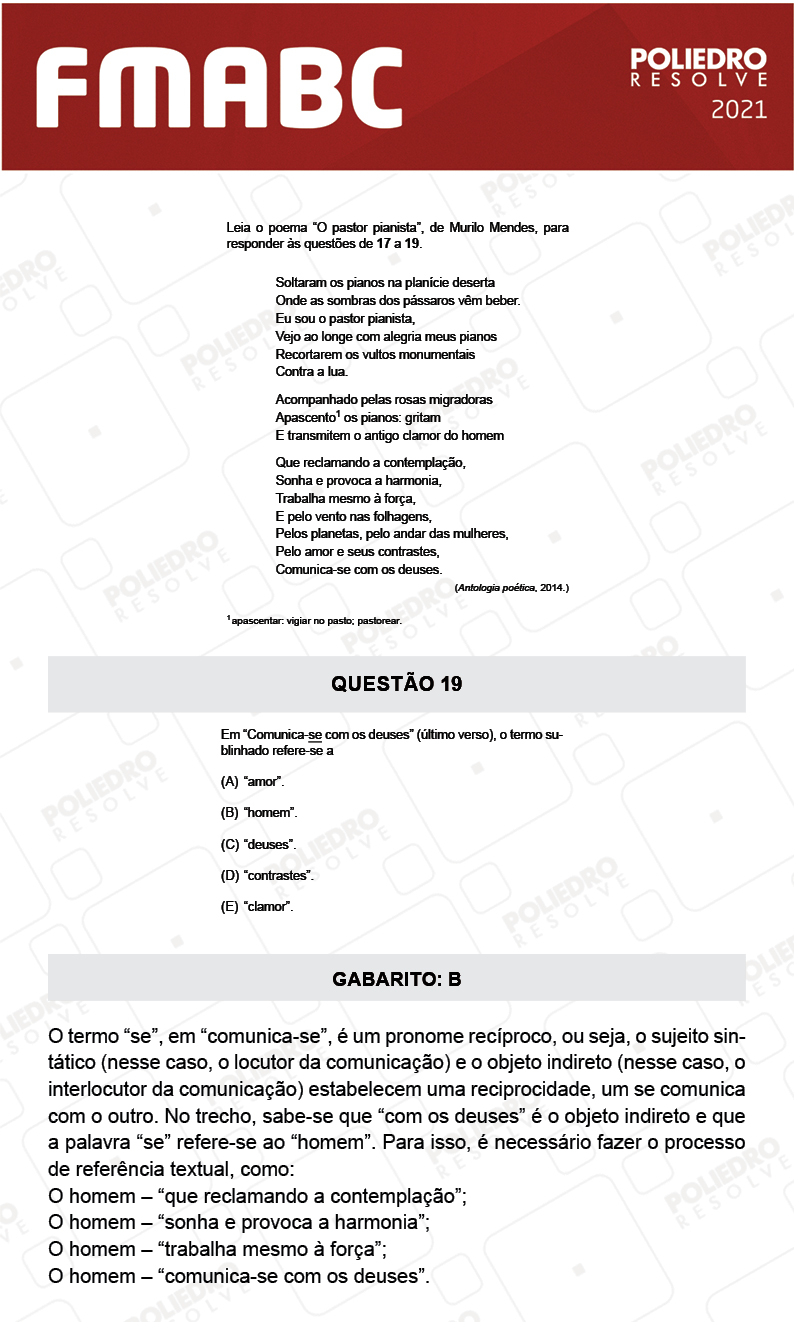 Questão 19 - Fase única - FMABC 2021