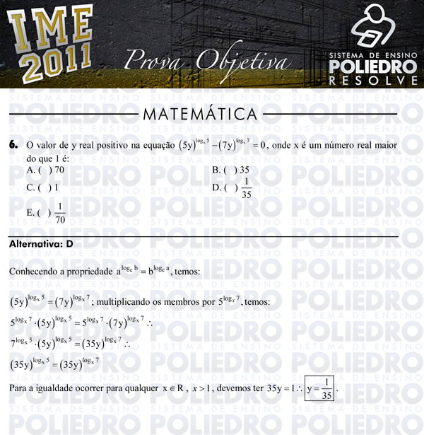 Questão 6 - Objetiva - IME 2011