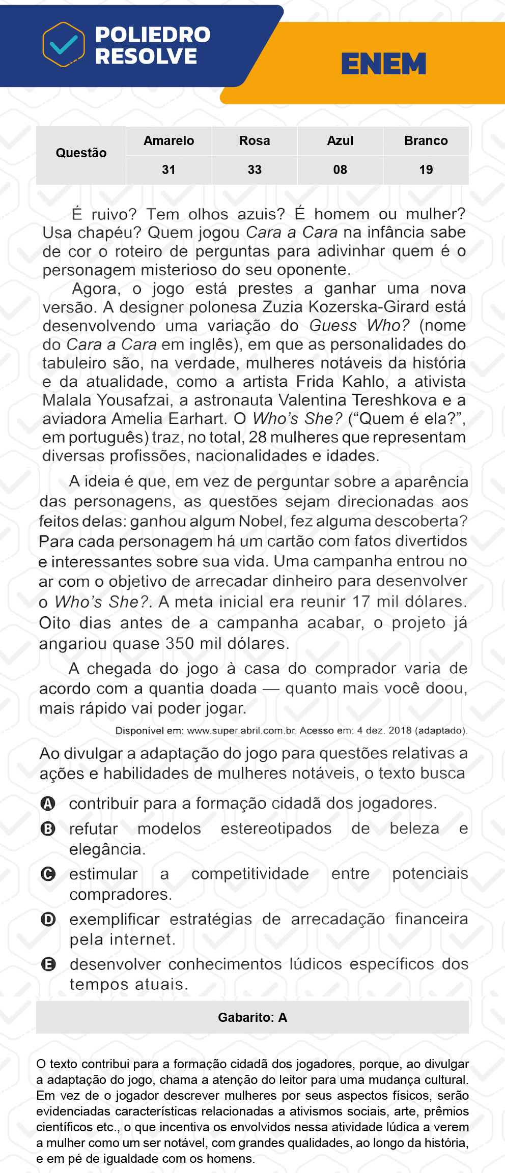 Questão 31 - 1º Dia - Prova Amarela - ENEM 2022