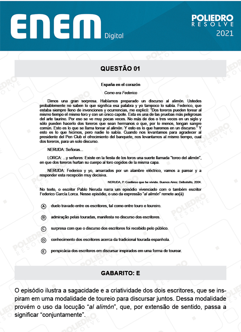 Questão 1 - 1º Dia - Prova Rosa - Espanhol - ENEM DIGITAL 2020