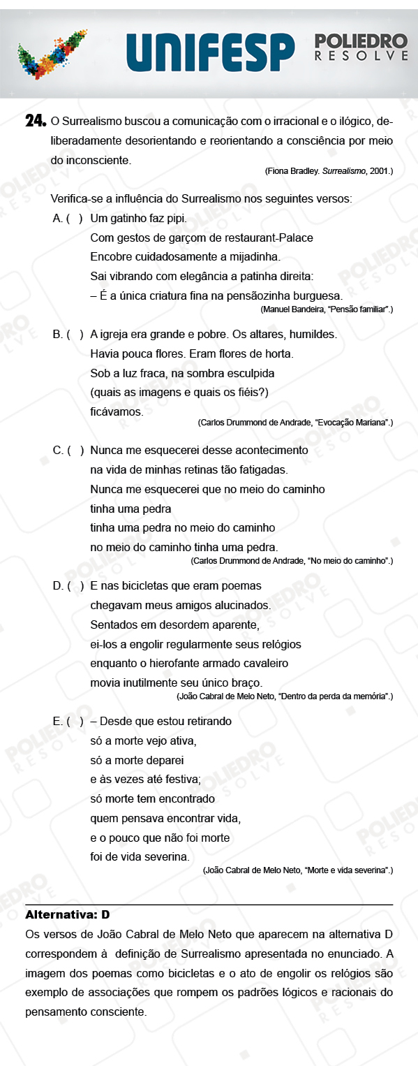 Questão 24 - 1º Dia - UNIFESP 2018