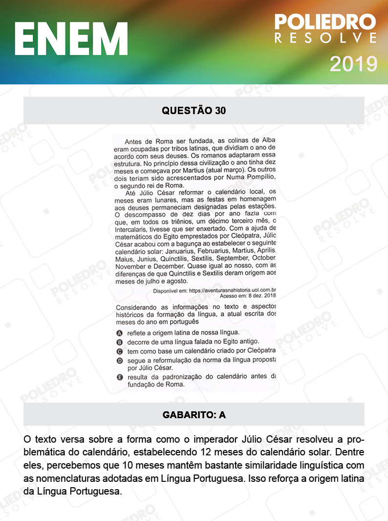 Questão 30 - 1º DIA - PROVA AMARELA - ENEM 2019