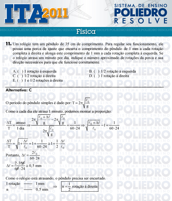 Questão 11 - Física - ITA 2011