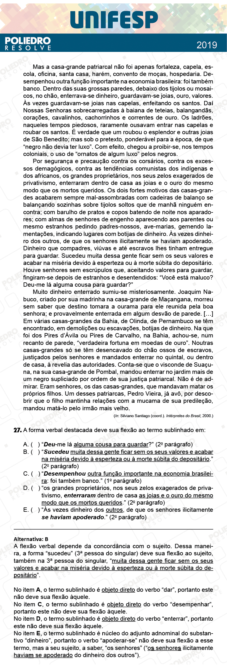 Questão 27 - Fase única - 1º Dia - UNIFESP 2019