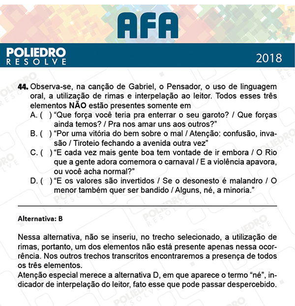 Questão 44 - Prova Modelo B - AFA 2019