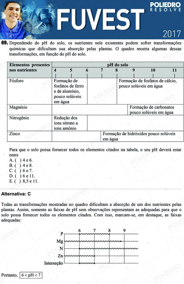 Questão 69 - 1ª Fase - FUVEST 2017