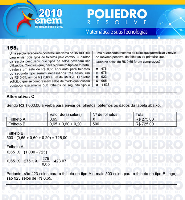 Questão 155 - Domingo (Prova rosa) - ENEM 2010