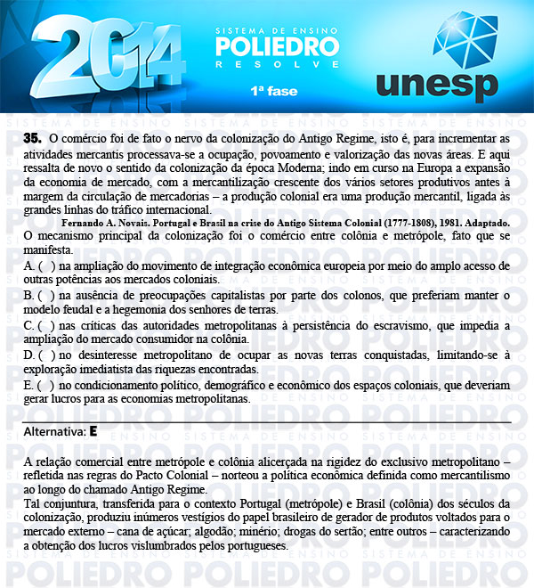 Questão 35 - 1ª Fase - UNESP 2014