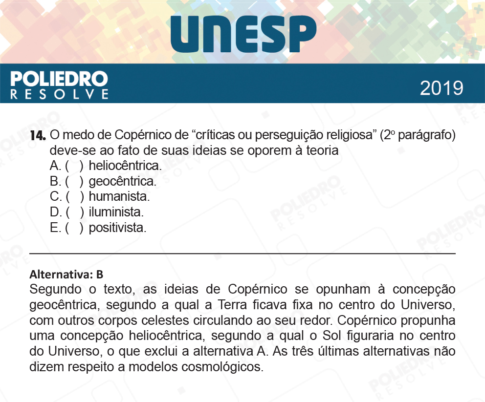 Questão 14 - 1ª Fase - UNESP 2019