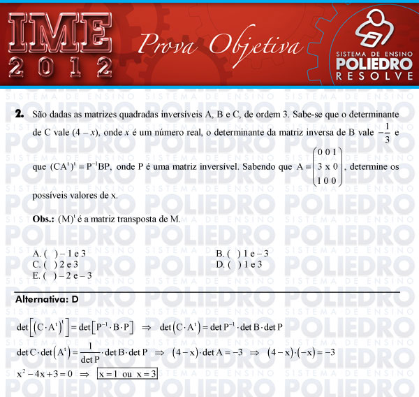 Questão 2 - Objetiva - IME 2012