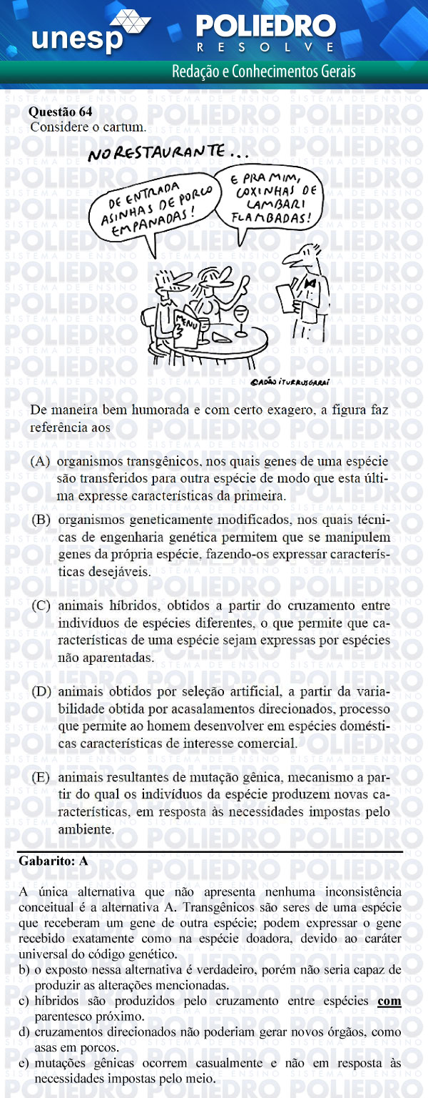 Questão 64 - 1ª Fase - UNESP 2012