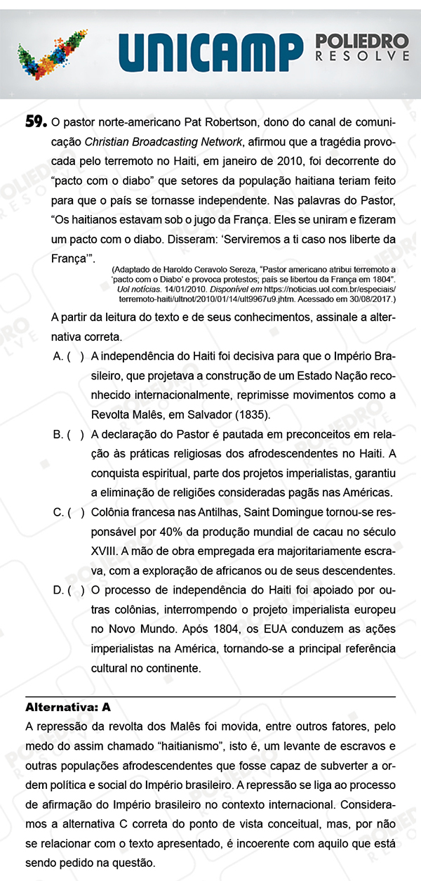 Questão 59 - 1ª Fase - PROVA Q - UNICAMP 2018