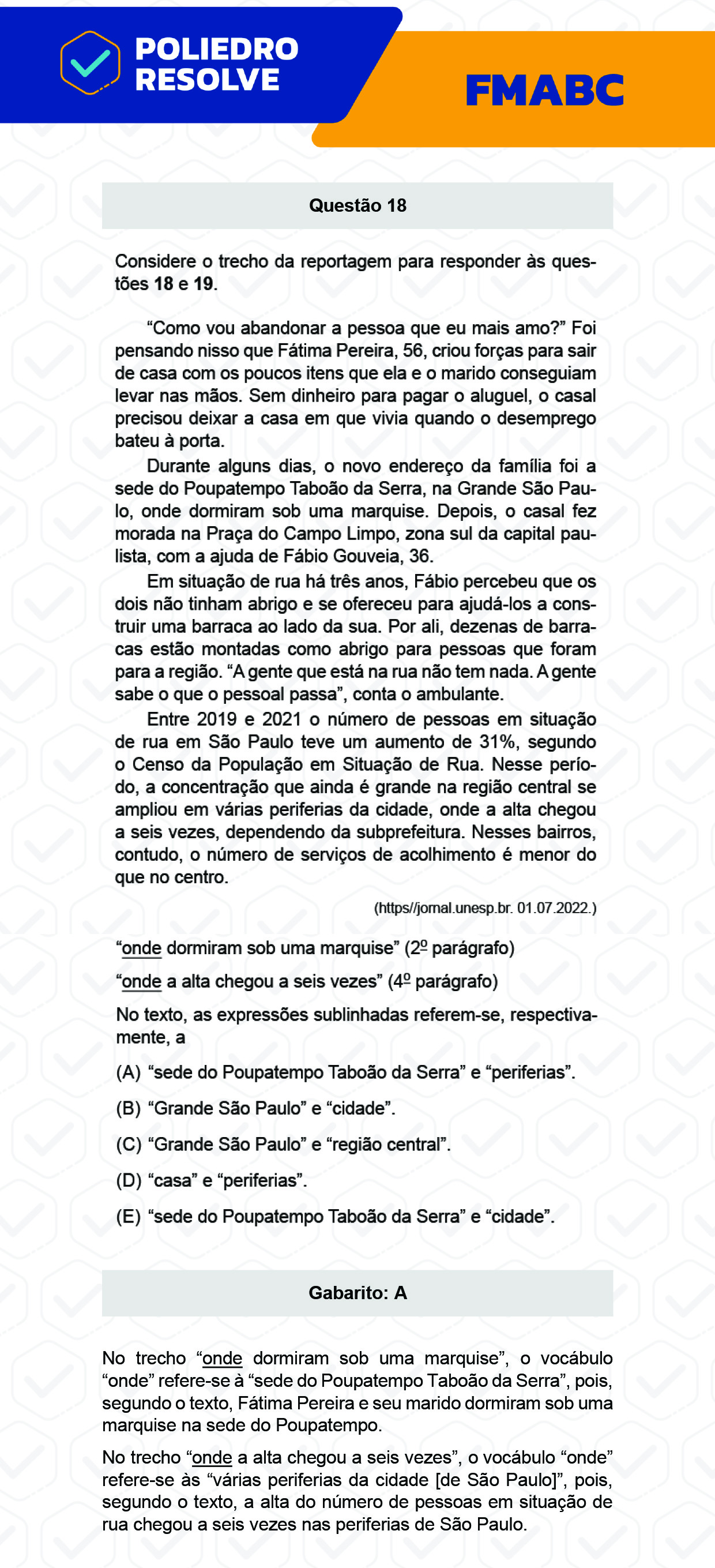 Questão 18 - Fase única - FMABC 2023