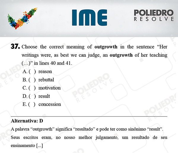 Questão 37 - Português / Inglês - IME 2018