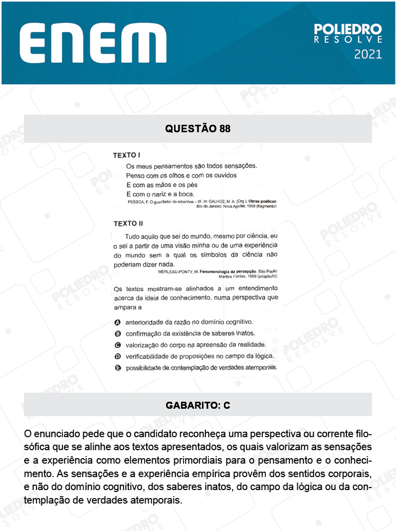 Questão 88 - 1º DIA - Prova Branca - ENEM 2020