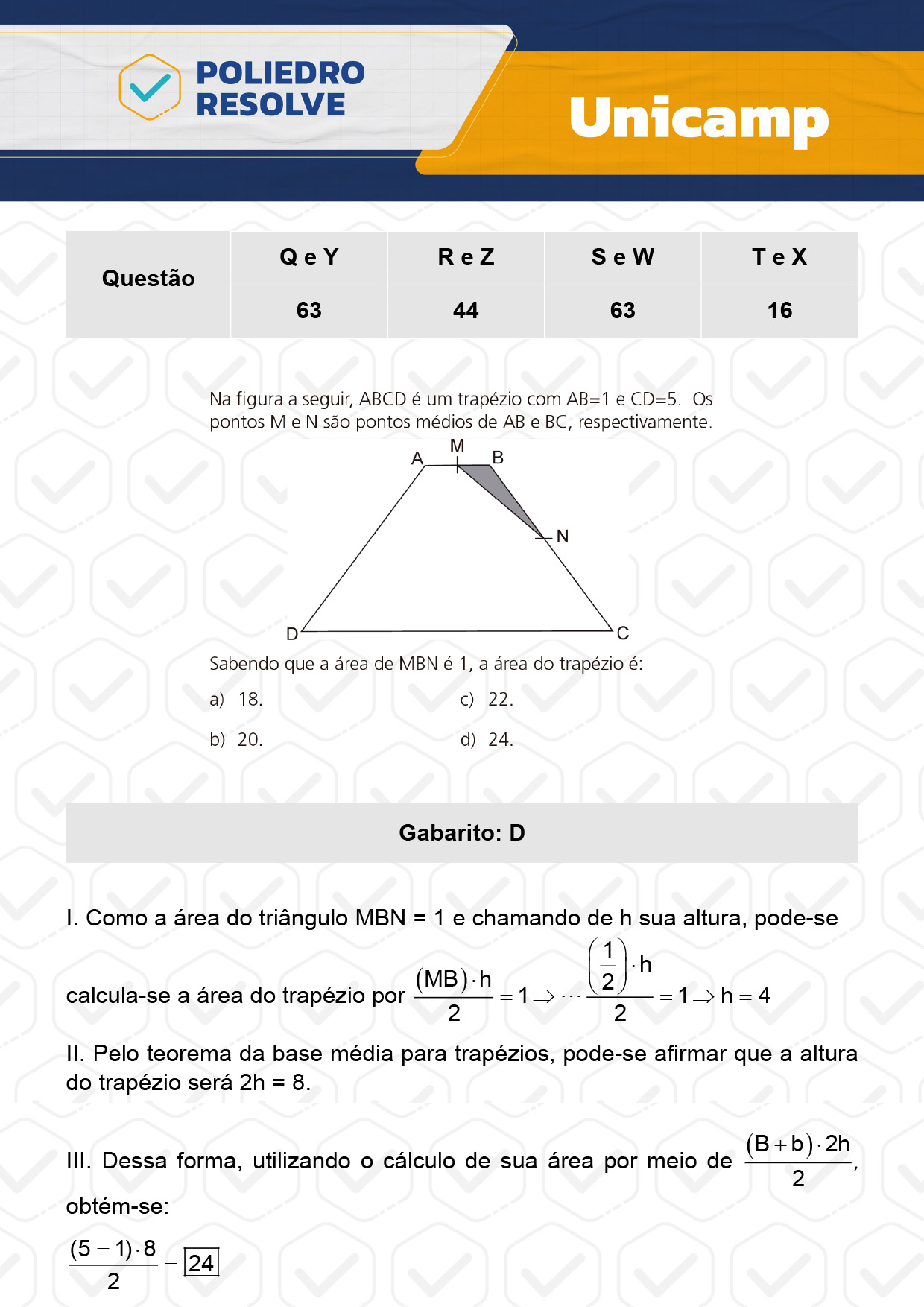 Questão 63 - 1ª Fase - 1º Dia - Q e Y - UNICAMP 2024