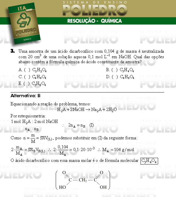 Questão 3 - Química - ITA 2008