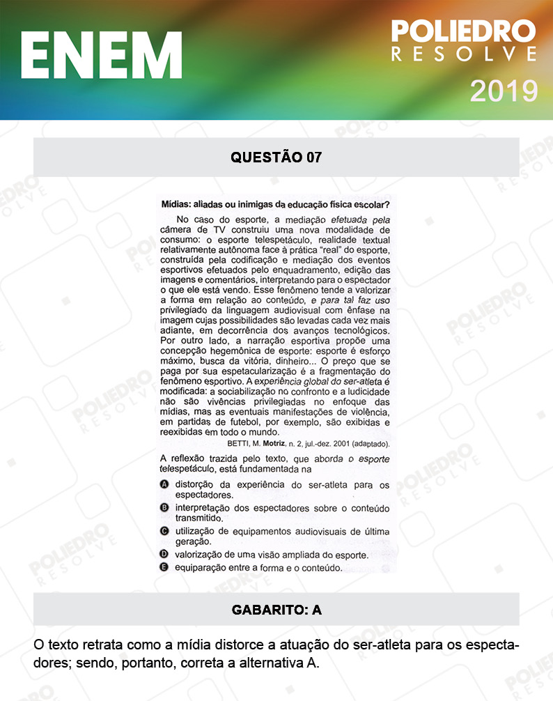 Questão 7 - 1º DIA - PROVA BRANCA - ENEM 2019