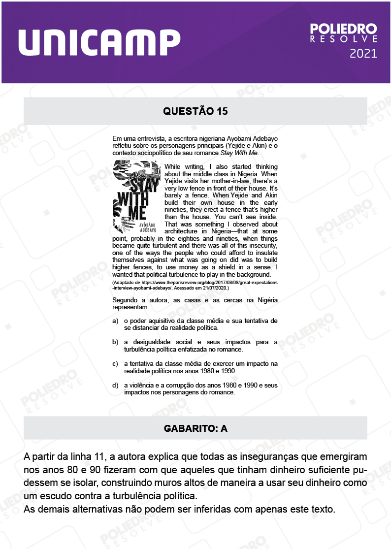 Questão 15 - 1ª Fase - 1º Dia - E e G - UNICAMP 2021