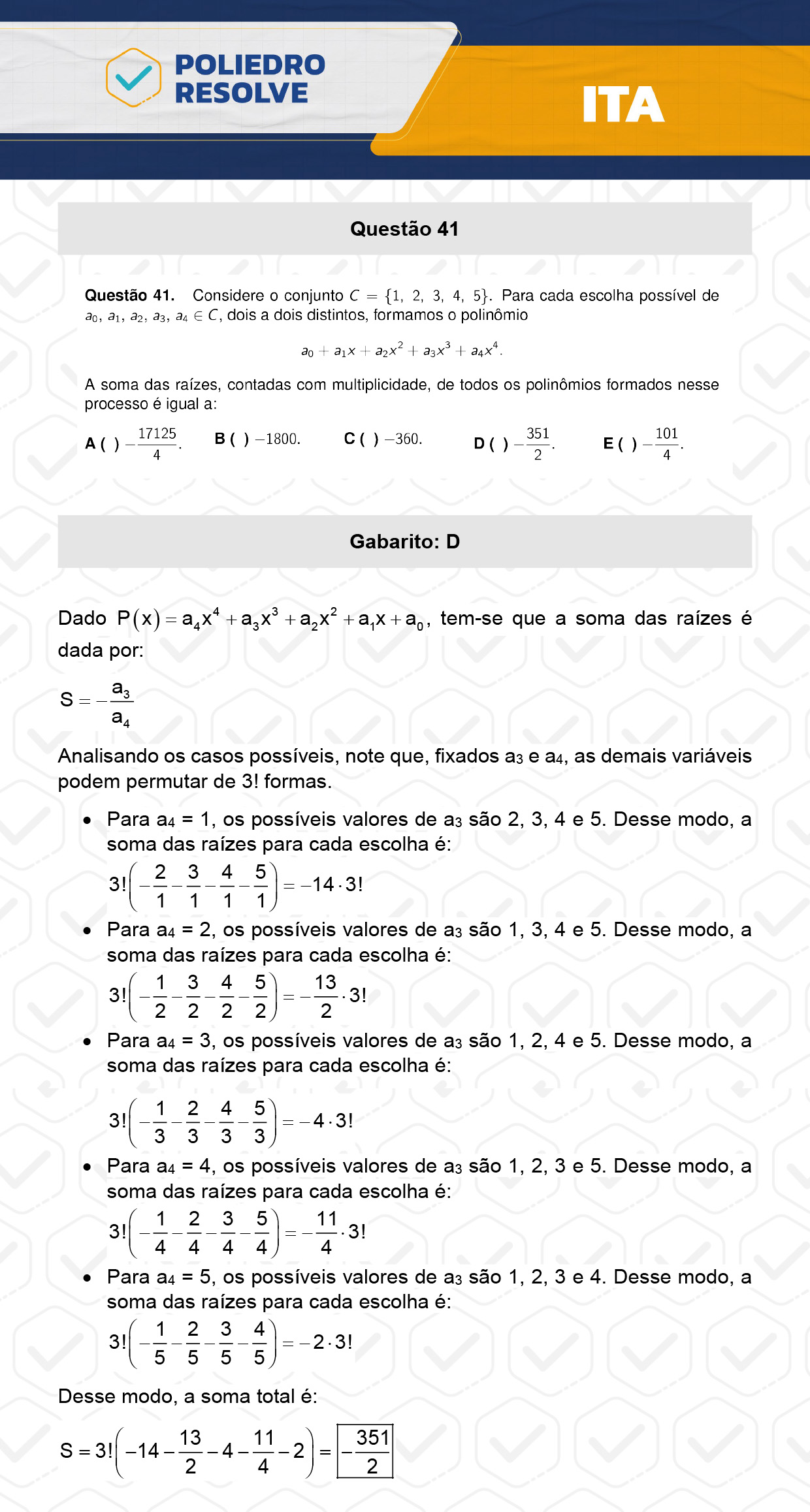 Questão 41 - 1ª Fase - ITA 2024