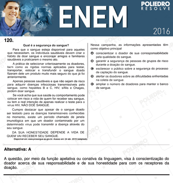 Questão 120 - 2º dia (PROVA CINZA) - ENEM 2016