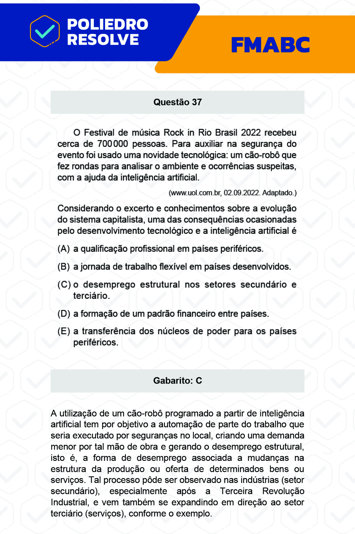 Questão 37 - Fase única - FMABC 2023