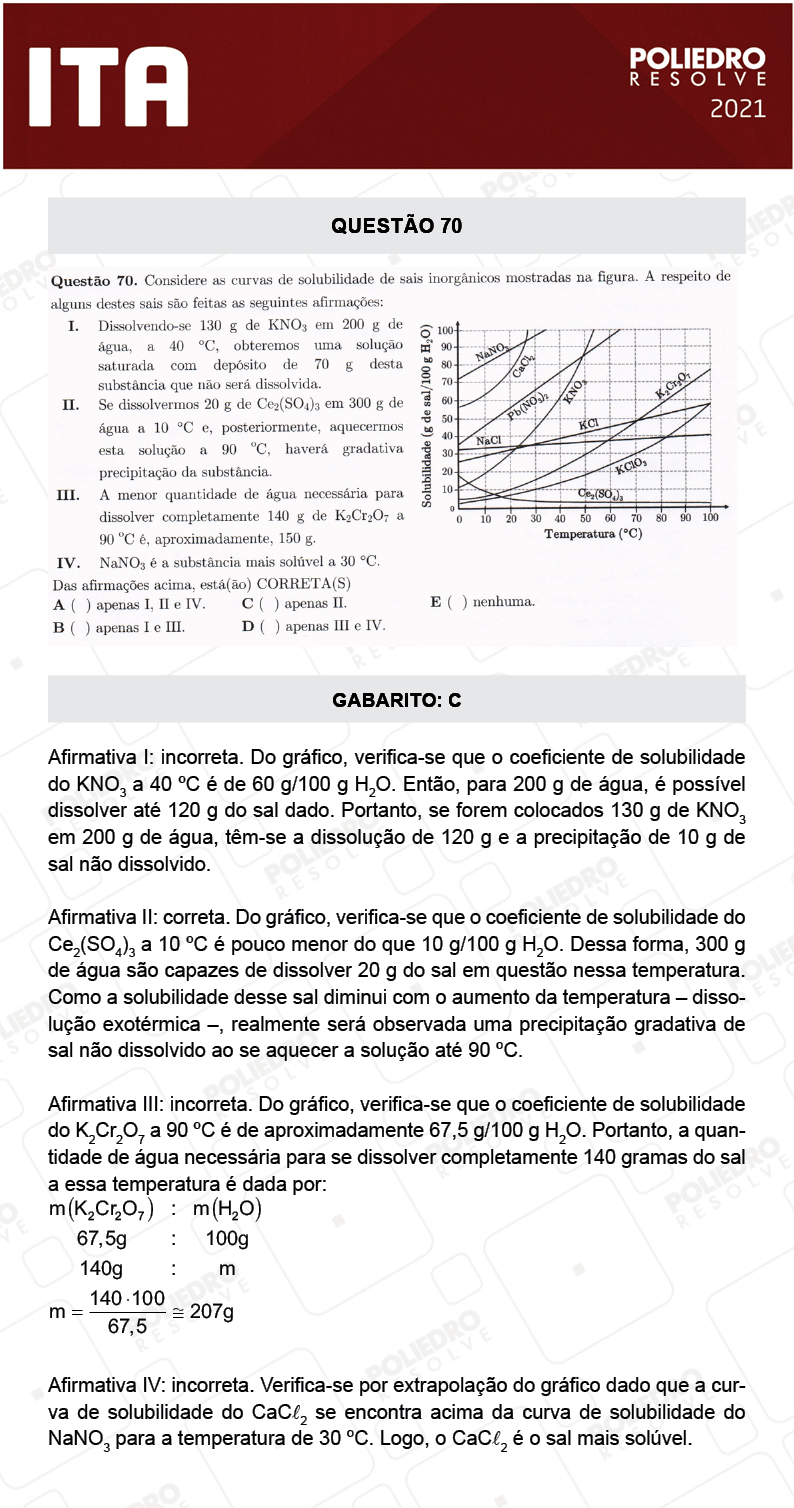 Questão 70 - 1ª Fase - ITA 2021