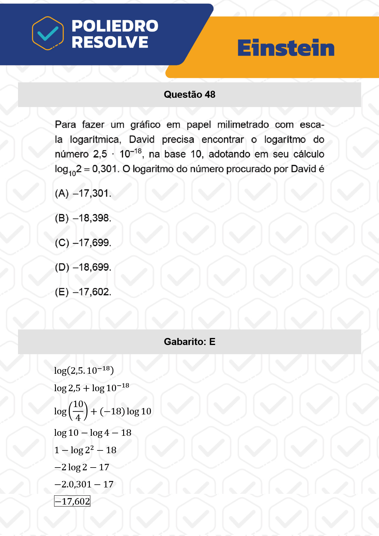 Questão 48 - Fase única - EINSTEIN 2023