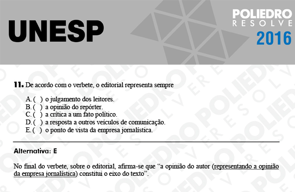 Questão 11 - 1ª Fase - UNESP 2016