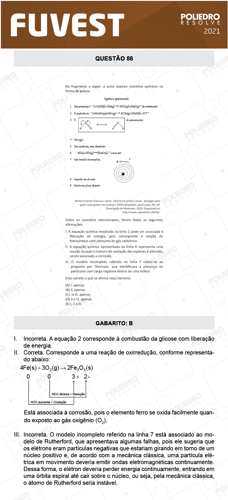 Questão 86 - 1ª Fase - FUVEST 2021