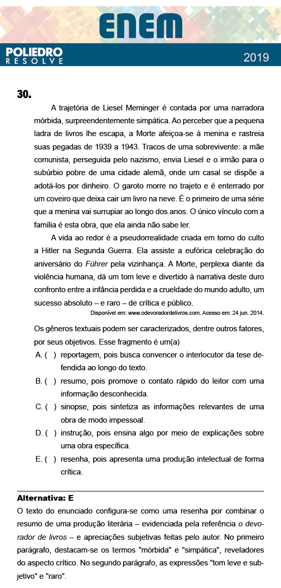 Questão 30 - 1º Dia - Prova BRANCA - ENEM 2018