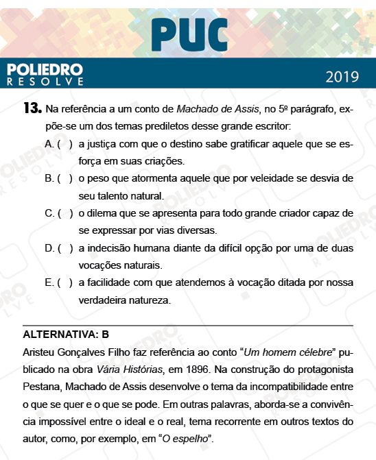 Questão 13 - 1ª Fase - PUC-Campinas 2019