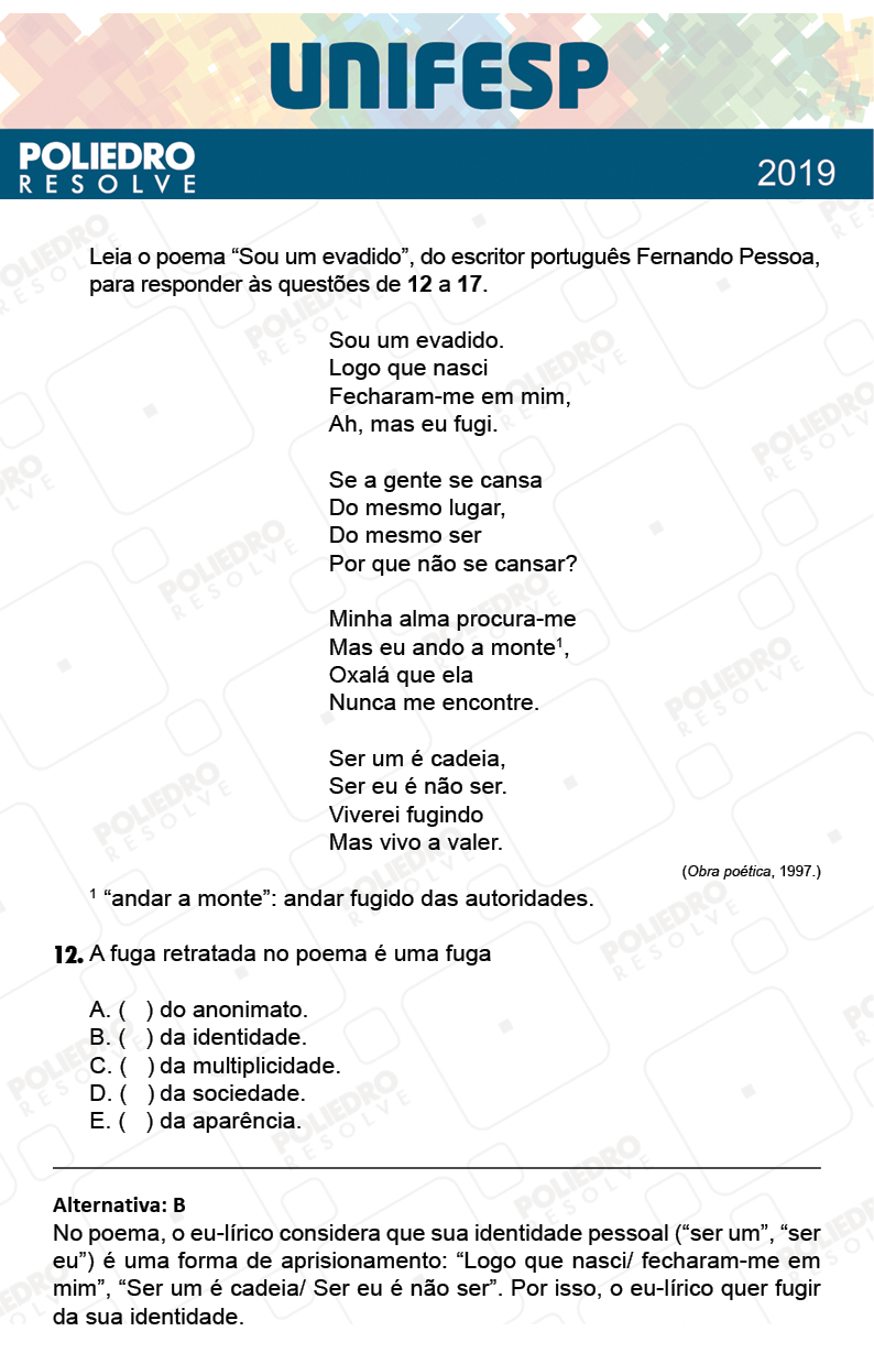 Questão 12 - Fase única - 1º Dia - UNIFESP 2019