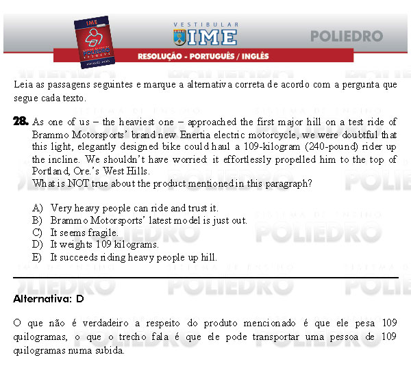 Questão 28 - Português e Inglês - IME 2009