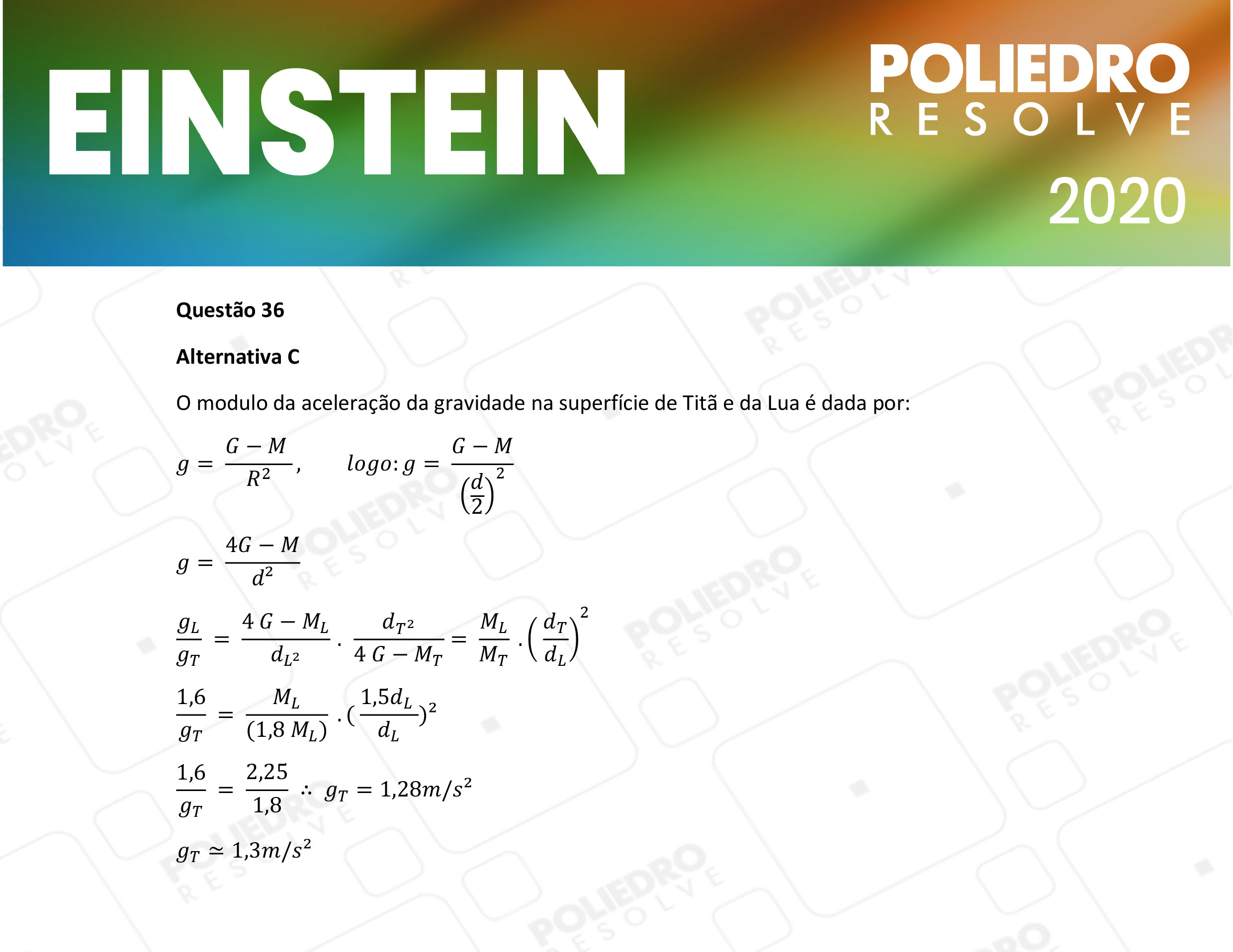 Questão 36 - Fase única - EINSTEIN 2020