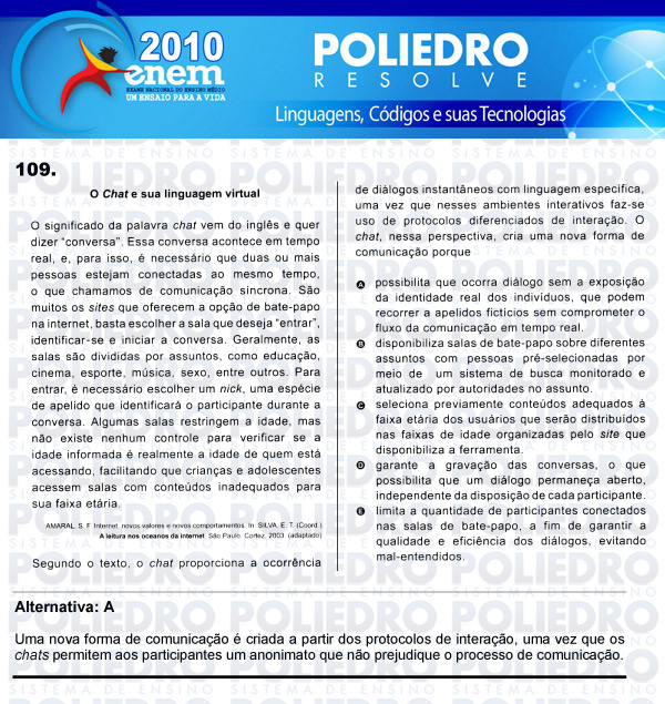 Questão 109 - Domingo (Prova rosa) - ENEM 2010