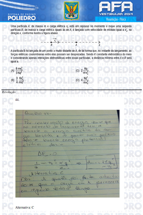 Questão 44 - Prova Modelo B - AFA 2014