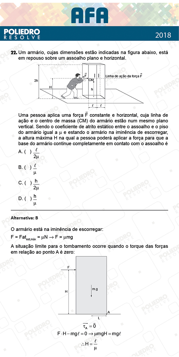 Questão 22 - Prova Modelo B - AFA 2019