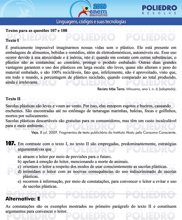 Questão 107 - Prova - ENEM 2009